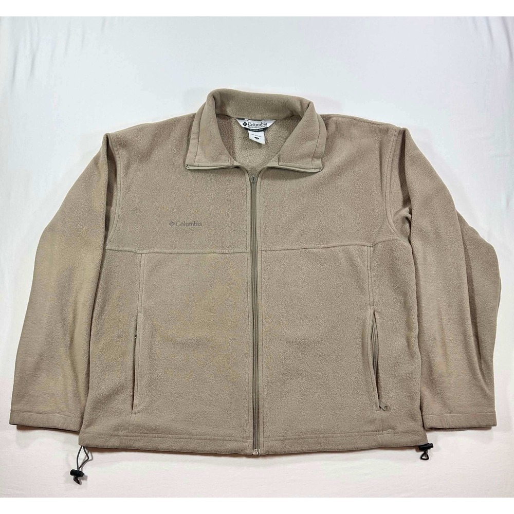 Columbia Mens XL Full Zip Fleece Jacket Tan Mock Neck Outdoor Hiking Sweater